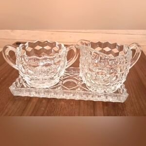 Fostoria American glassware creamer and sugar bowl serving set retro